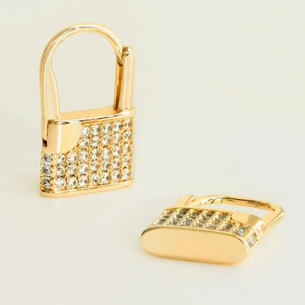 18K Gold Plated Lock Huggie Hoop Earrings